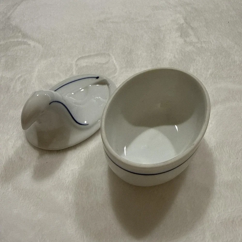 Vintage Dansk Flora Swan Trinket Box White Porcelain Blue Trim Japan